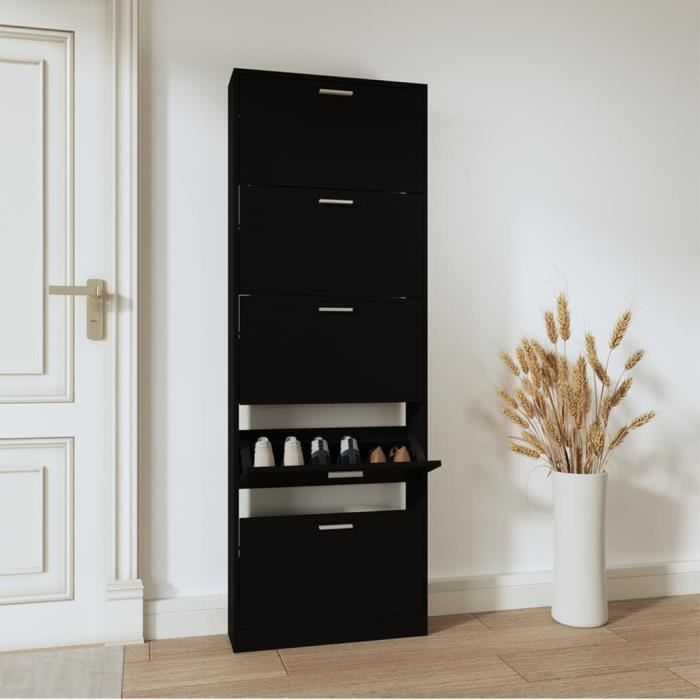 342512 vidaXL Shoe Cabinet Black 59x17x169 Cm Engineered Wood