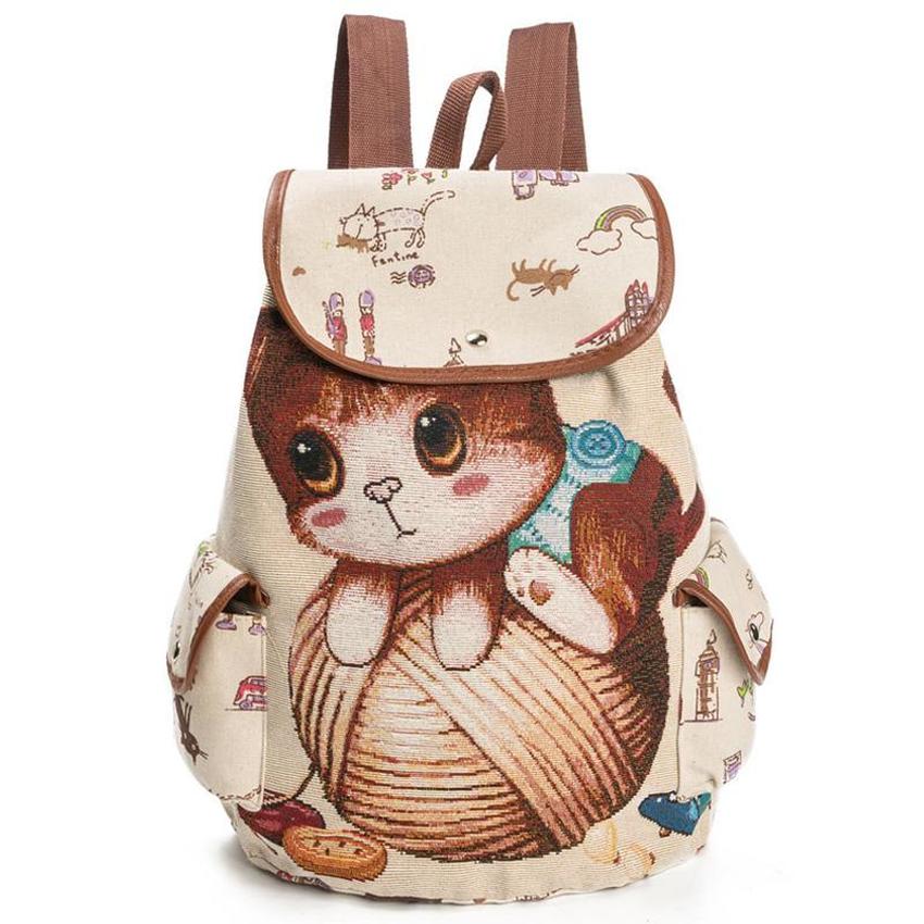 2021 Women Canvas Large Rucksack Ladies Cat Print School Bag Laptop Notebook Backpack