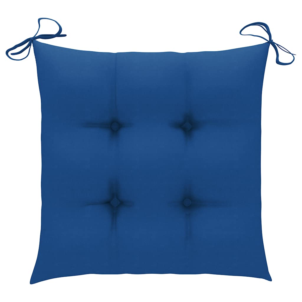 Folding Chairs with Blue Cushions 2 Pieces Solid Teak Wood