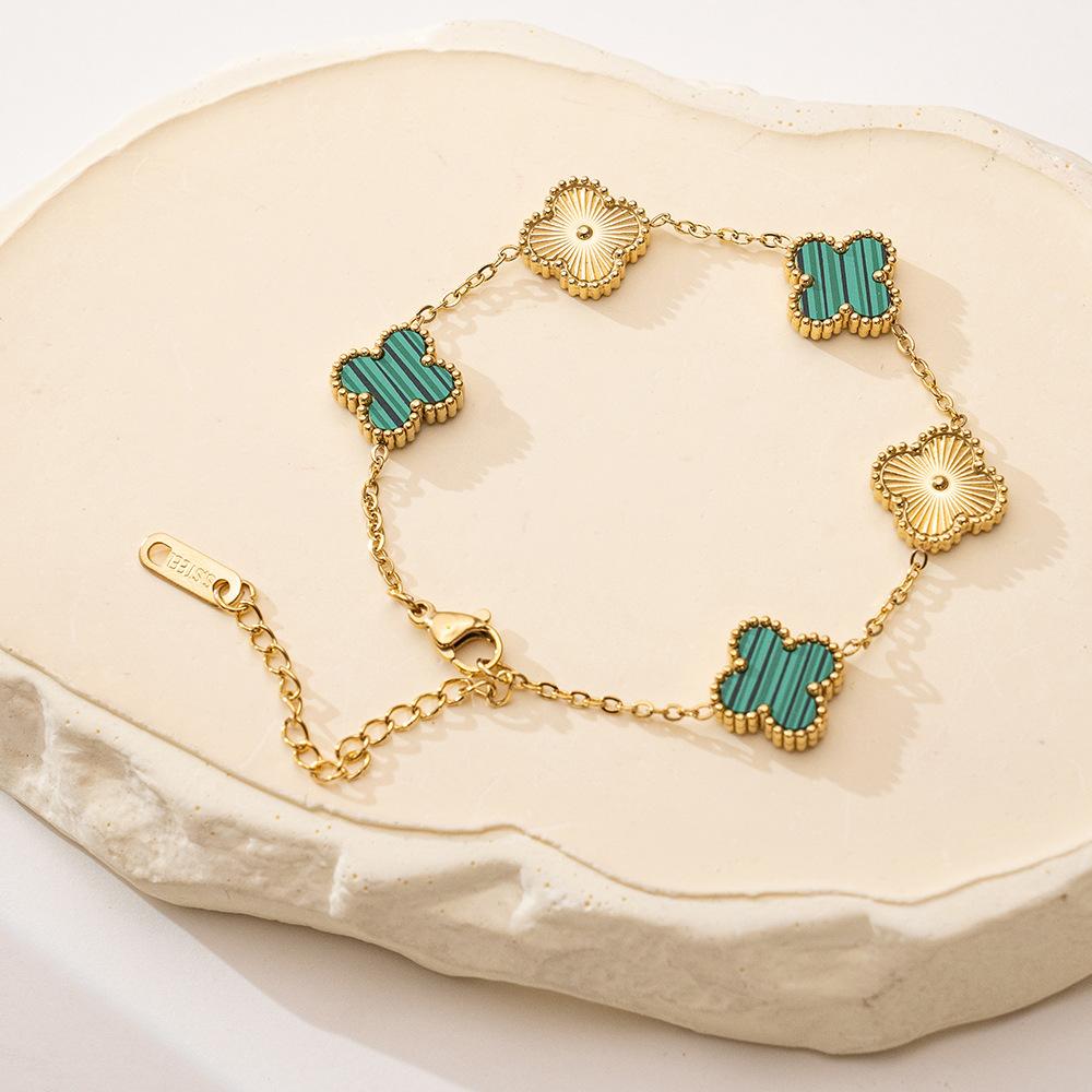 Модный браслет «Счастливый четырехлистный клевер» двухсторонний перламутровый лазерная гравировка «Цветок» 18К универсальный женский браслет