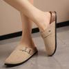 Мода 2024 года, высококачественная женская обувь, украшение на пряжку, женские тапочки, осенние, закрытый носок, однотонные, флоковые, на низком каблуке, уличные тапочки-мюли