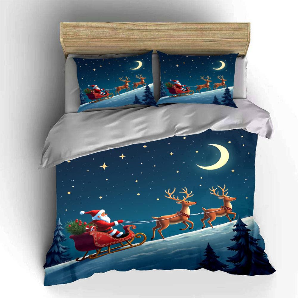 Santa Sleigh Ride with Reindeer Bedding Duvet Cover Set Duvet Cover Pillowcases (1*Duvet Cover 2*Pillowcases, without duvet insert)