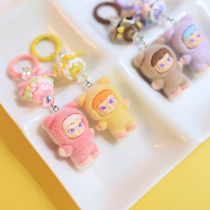 Kawaii мультфильм флокирование кукла брелок кулон для женщин девочек уникальный рюкзак украшения аксессуары маленькие подарки