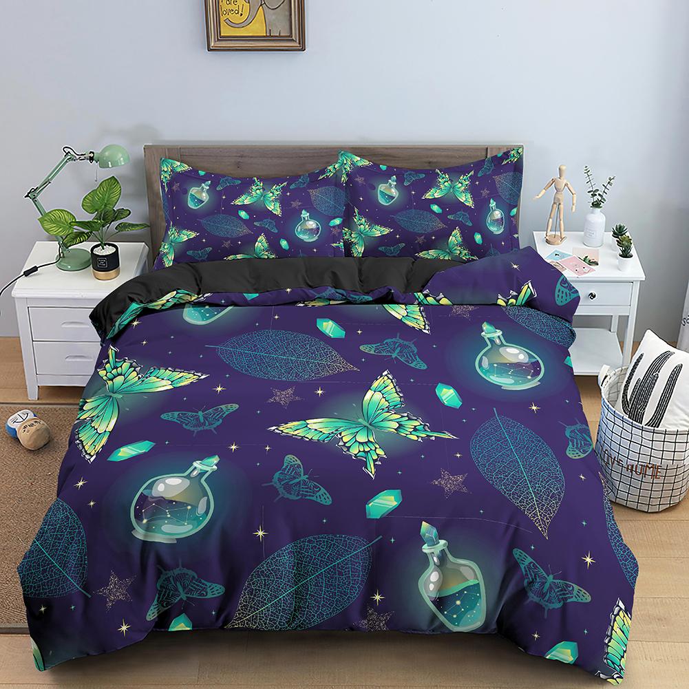3D Dreamy Night Galaxy Purple Butterfly Printed Purple Flying Duvet Cover Комплект постельного белья для детей, девочек, подростков, взрослых, 3 пододеяльника