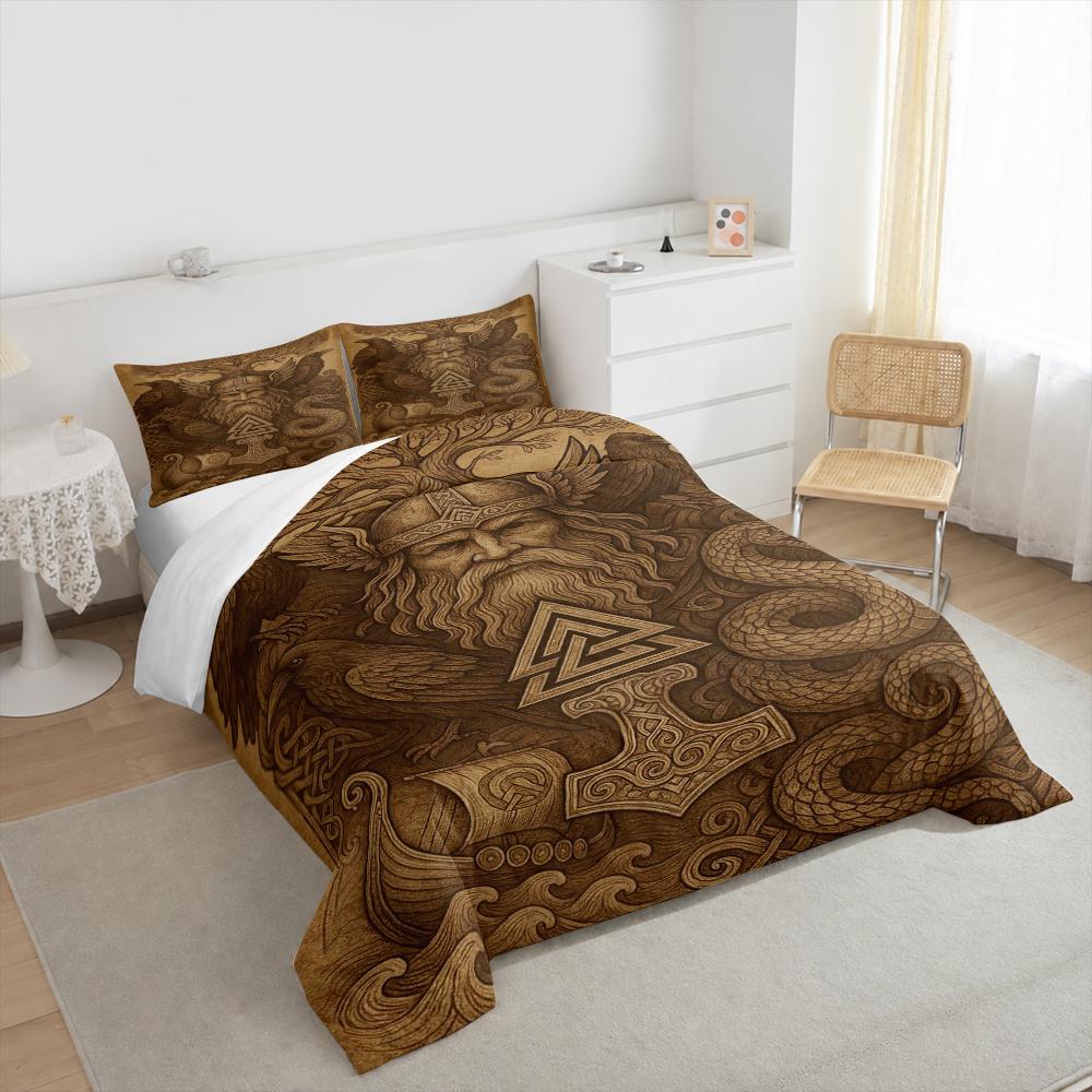 "Viking Mythology Artwork with Norse SymbolsBedding set (1 duvet cover, 2 pillowcases, duvet not included)