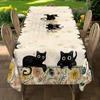 1 штука Весенняя круглая и прямоугольная скатерть, Доступна в различных размерах, Декоративная скатерть с элегантным принтом в виде кошек, Двор Та