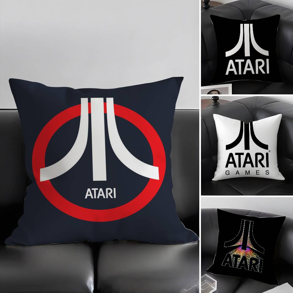 Classic A-AtariS Game Logo Pillow Case Home Dorm Chair Back Short Plush Double-sided Printing Office Nap Time Cushion Cover