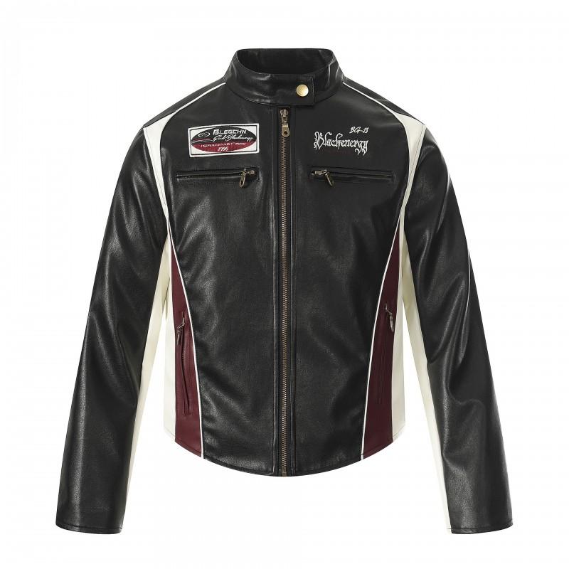 Mens Vintage PU Leather Biker Jacket Slim Fit Streetwear Motorcycle Coat Casual Outerwear