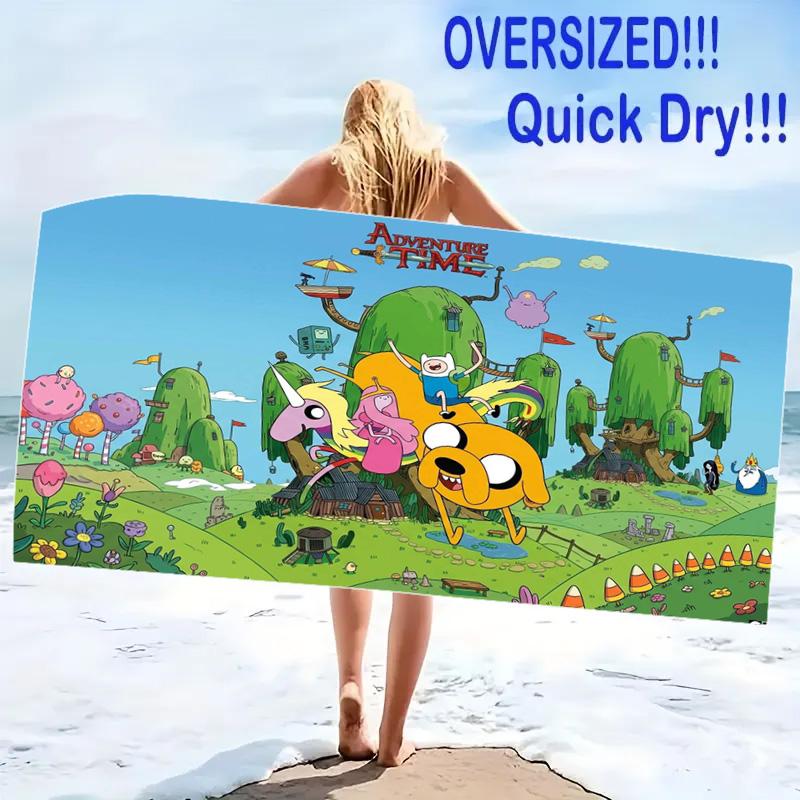 Adventure Time Print Beach Towel, Large Soft Quick Dry Towel for Beach Camping Swimming