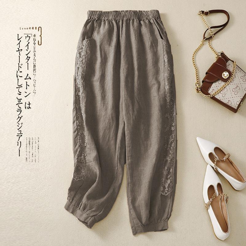 Летние женские брюки, хлопковые шаровары, литературные свободные повседневные кружевные брюки-шаровары