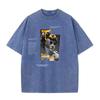 Plus Size Summer Men's and Women's 230g Cotton Sculpture Printed Vintage Washed and Aged Round Neck Short Sleeve Hip Hop T-Shirt