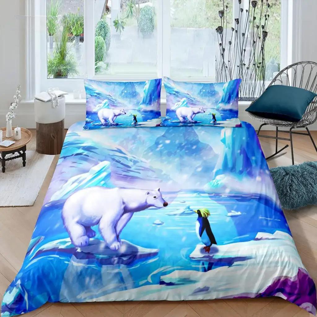 Белый медведь пододеяльник комплект постельного белья размера Queen Белый медведь с рисунком животных пододеяльник с принтом медведя для взрослых подростков детей