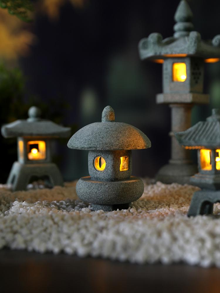 Envy Porcelain Stone Lantern: Small Chinese Pavilion Ornament for Desktop or Fish Tank Scenery.