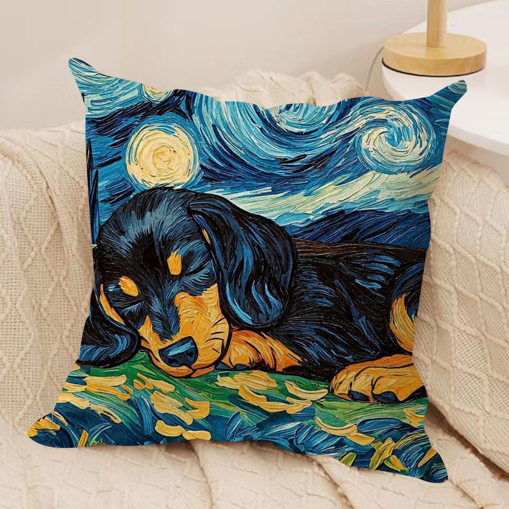 Catoon Starry Sky Dog Cushion Cover Silky Short Plush Double-Sided Printed Pillow Case for Sofa All Seasons Home Decor Gift