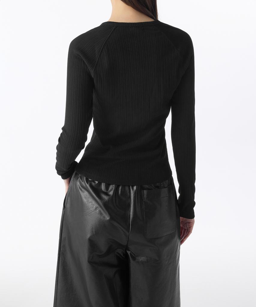 MUSINSA STANDARD WOMAN Женская футболка-henley с вертикальной текстурой, длинный рукав [Черный]