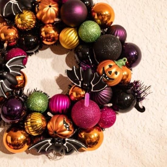 Valery Madelyn Halloween decoration wreath 30cm diameter 10 LED lights entrance wall hanging