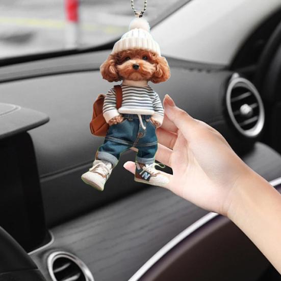 Рюкзак Собака Человек Подвесное украшение для дома Рождественская елка для автомобиля Зеркало заднего вида 2D Плоский акриловый щенок Подвесное украшение животное Подвеска