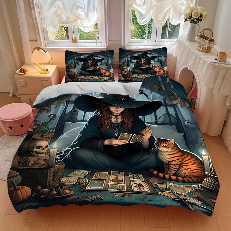 3pcs Anime Witch Tarot Card Reader Bedding Set - Includes One Quilt Cover and Two Pillowcases (No Core) - Perfect for Bedroom and Guest Room Decoratio