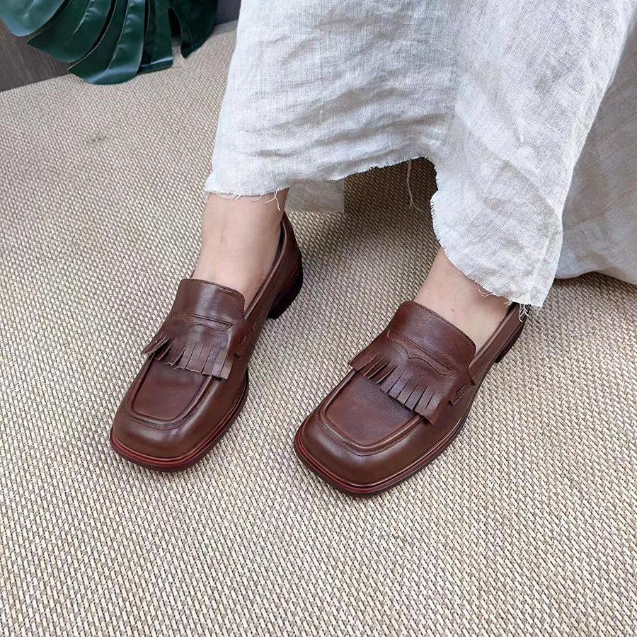 Johnature Женские туфли-лодочки из натуральной кожи, удобные туфли без шнуровки на низком каблуке с мягкой подошвой в стиле ретро и квадратным носком