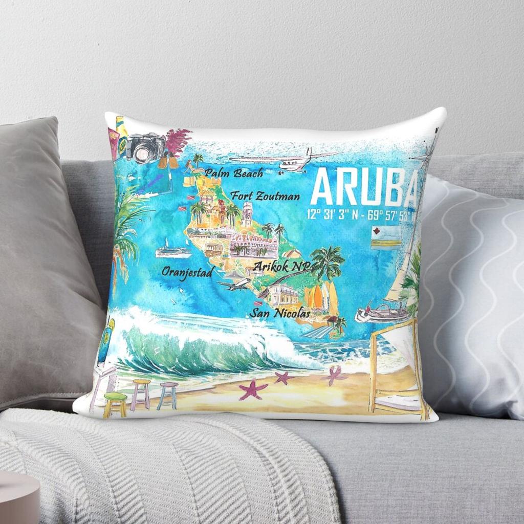 Aruba Dutch Antilles Caribbean Square Pillowcase Polyester Linen Velvet Printed Zip Decor Car Cushion Cover 45X45