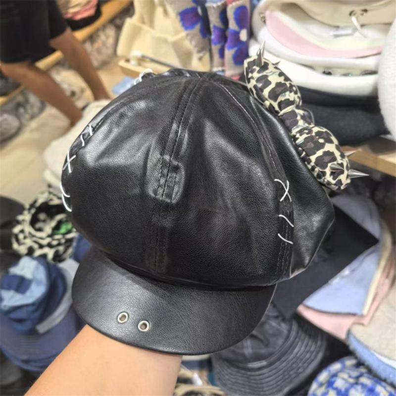 Берет с заклепками для леди, девушки, модный, 2000-е, восьмиугольная шляпа, шляпа водителя, шапочки с черепом для девушки, все сочетается, рокерская шляпа