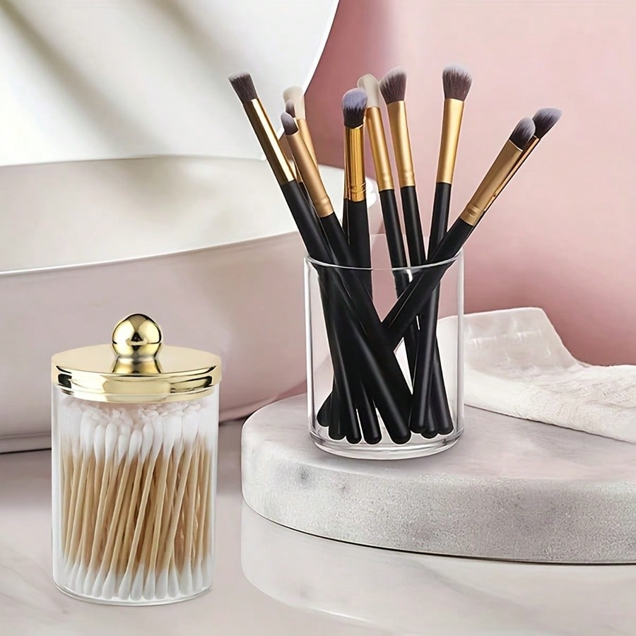 2 шт. Акриловый держатель для ватных палочек с 1 шт. Подносом для туалетного столика, Аптекарские банки, Контейнер для хранения аксессуаров для ванной комнаты, Органайзер