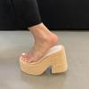 Fashion Womens High Heel Slippers 2024 New Summer Fashion Transparent Thick-soled Sandals Casual Outdoor Beach Dress Open-toe High Heels