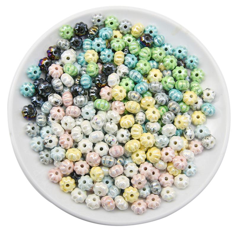 6 шт./пакет, керамические фарфоровые бусины ручной работы в форме тыквы, очаровательные бусины, свободные бусины-разделители для браслета, ожерелья, изготовление ювелирных изделий своими руками