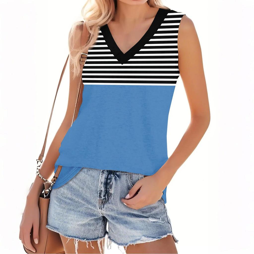 Women's Fashion Casual Daily Versatile Striped Texture Slim Fit Summer Vest Top