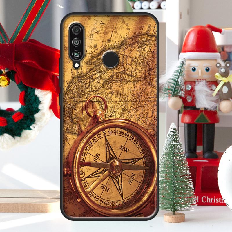 World Map Compass Nautical Case For Huawei Honor 50 70 X7 X8 X9 P50 P30 Pro P20 P40 Lite Nova 9 P Smart 2019 Cover