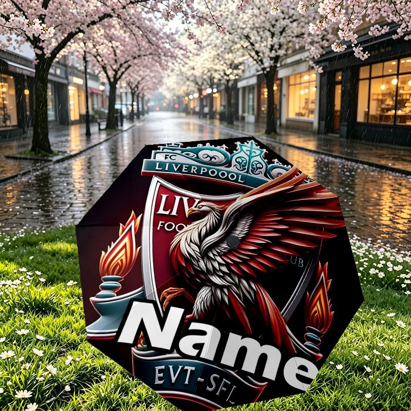 Custom Name Personalized Football team F.C Print Umbrella, Auto Open Close, 8‑Rib Sturdy Frame, Commute Camping Hiking Use, Birthday Gift
