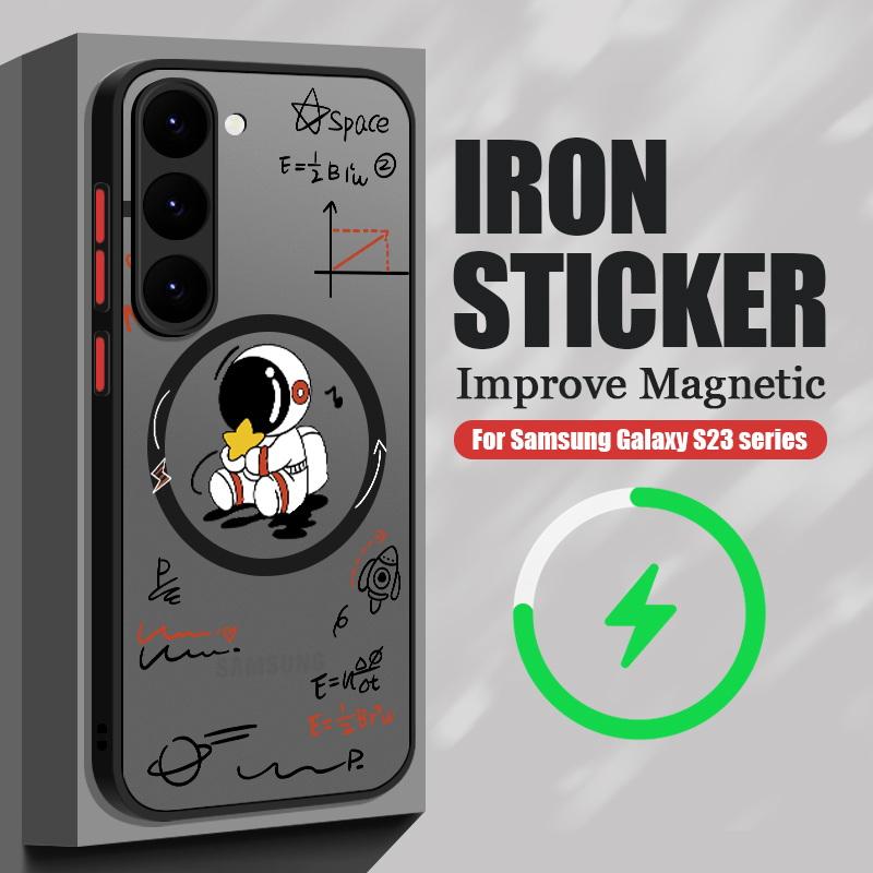 Магнитный чехол для беспроводной зарядки с рисунком астронавта, роскошный противоударный чехол для Samsung A15 A35 A55 A14 S25 S24 Plus S23 S22 Ultra S21 S20 FE