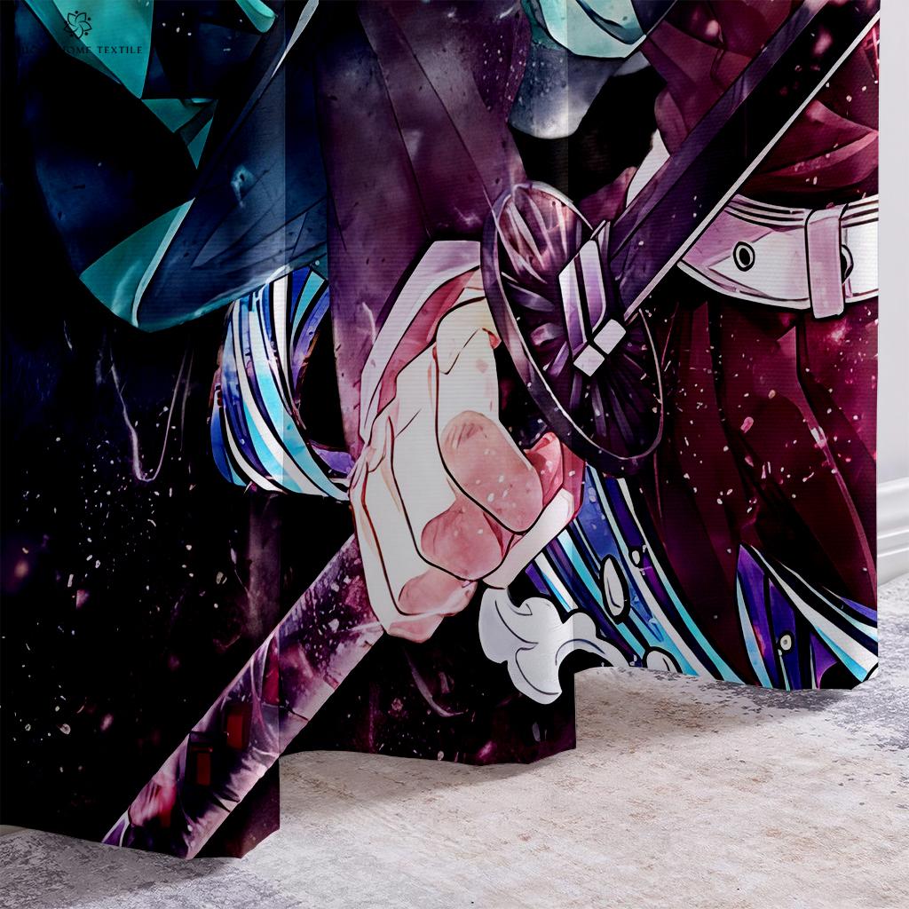 Hot-Blooded Anime Cartoon Printed Curtains, 100% Polyester, Rod Pocket Curtains, Kitchen, Living Room, Children's Room, 2 Pcs