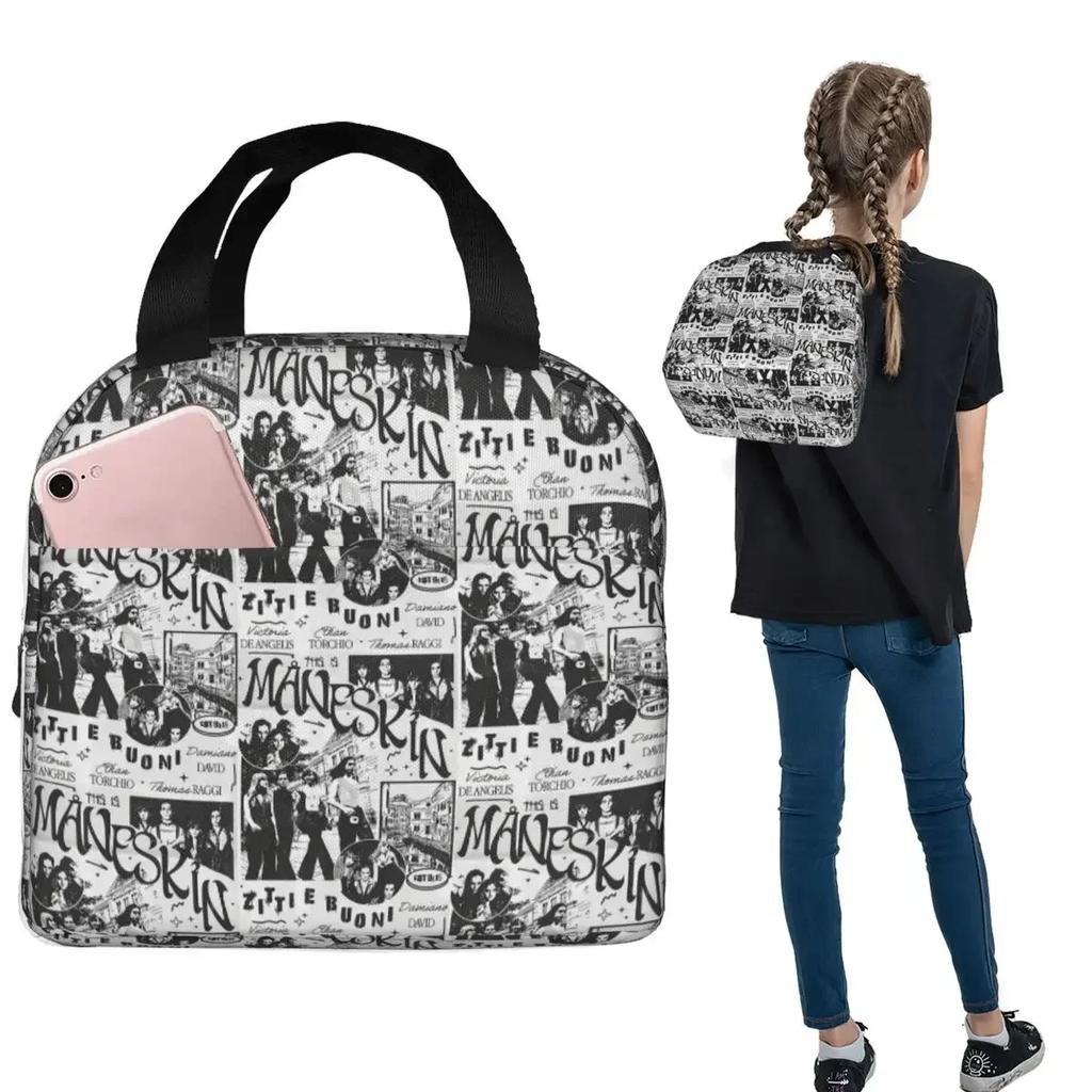 Insulated Lunch Bag Maneskin Band Rock Musical для Женщин Детей Термосумка для Ланча с Герметичными Контейнерами Сумка-тоут