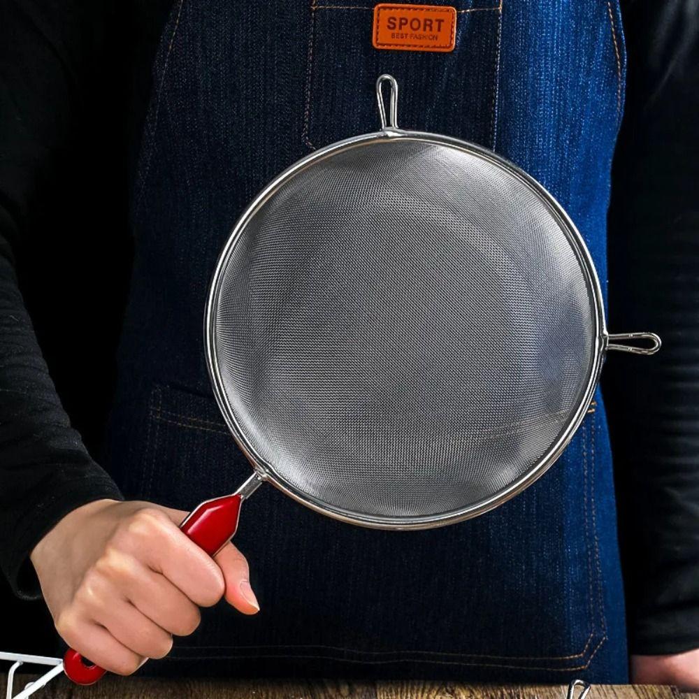 Double Ears Flour Mesh Sieve Stainless Steel Frying Scoop Dishwasher Safe Noodle Drainer  Kitchen