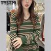 Женская трикотажная рубашка в полоску с V-образным вырезом, контрастной вставкой и модным западным стилем, нижнее пальто