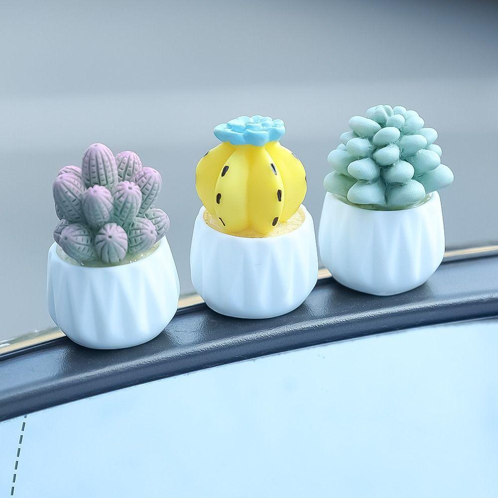 Mini Cute Succulent Plant Pots Resin Dollhouse Miniature Succulent Potted Cactus Car Ornament