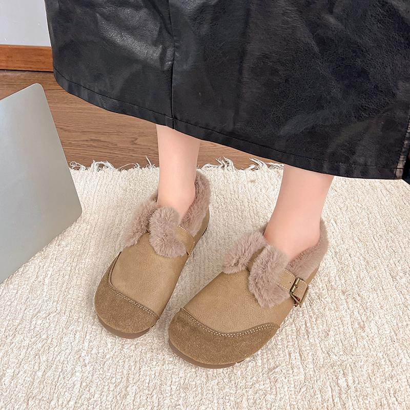 Модные женские винтажные лоферы слипоны с меховой подкладкой, с пряжкой, зимние теплые туфли на плоской подошве, женские замшевые уличные удобные рабочие мокасины