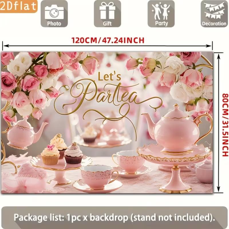 2D Let's Partea Фотофон Элегантный Розовый Чайник и Роза Фон для Чаепития