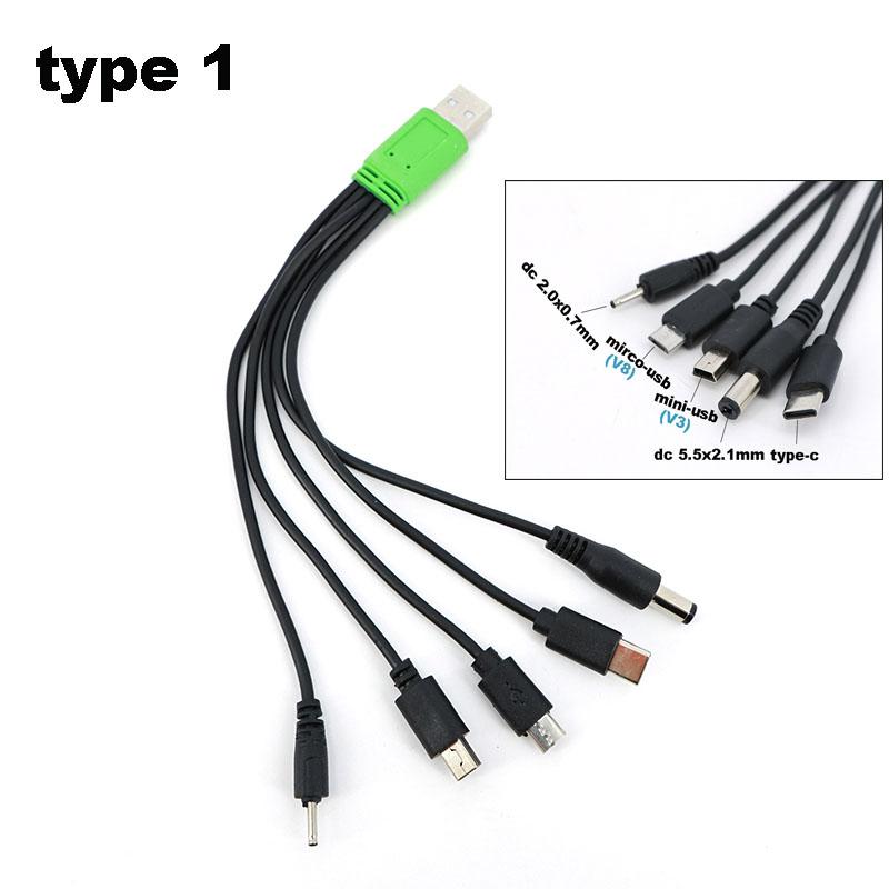 1 USB папа на 5-сторонний 10-сторонний тип C DC 5.5x2.1мм 2.0x0.7мм папа 5P V3 V8 mirco usb папа кабель для зарядки с пружиной 10 в 1 зарядное устройство