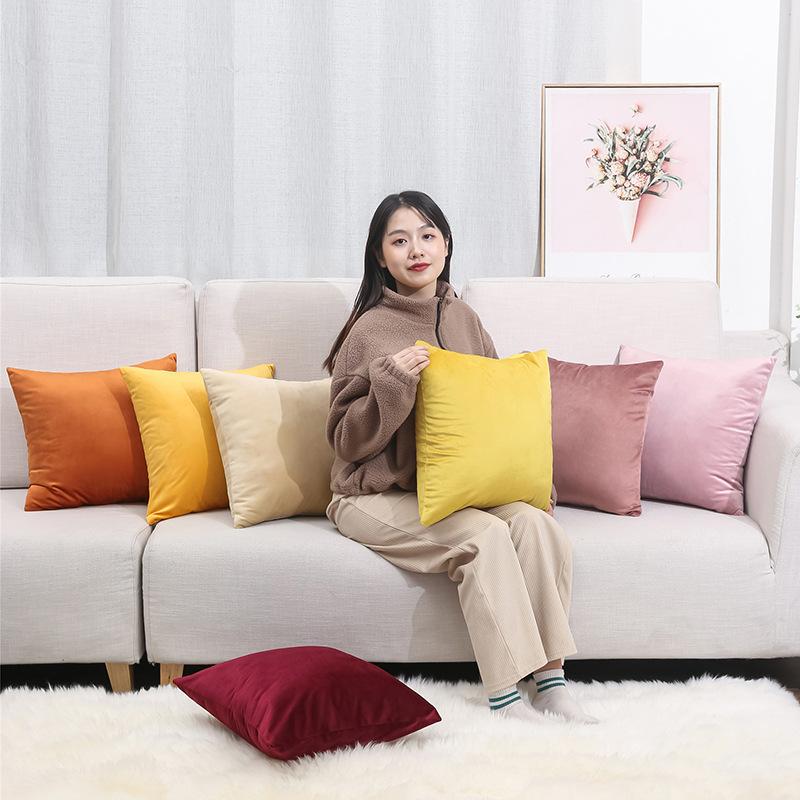 Новая однотонная подушка из скандинавского бархата для дивана, офиса, гостиной, простая плюшевая подушка, прикроватная подушка для спальни