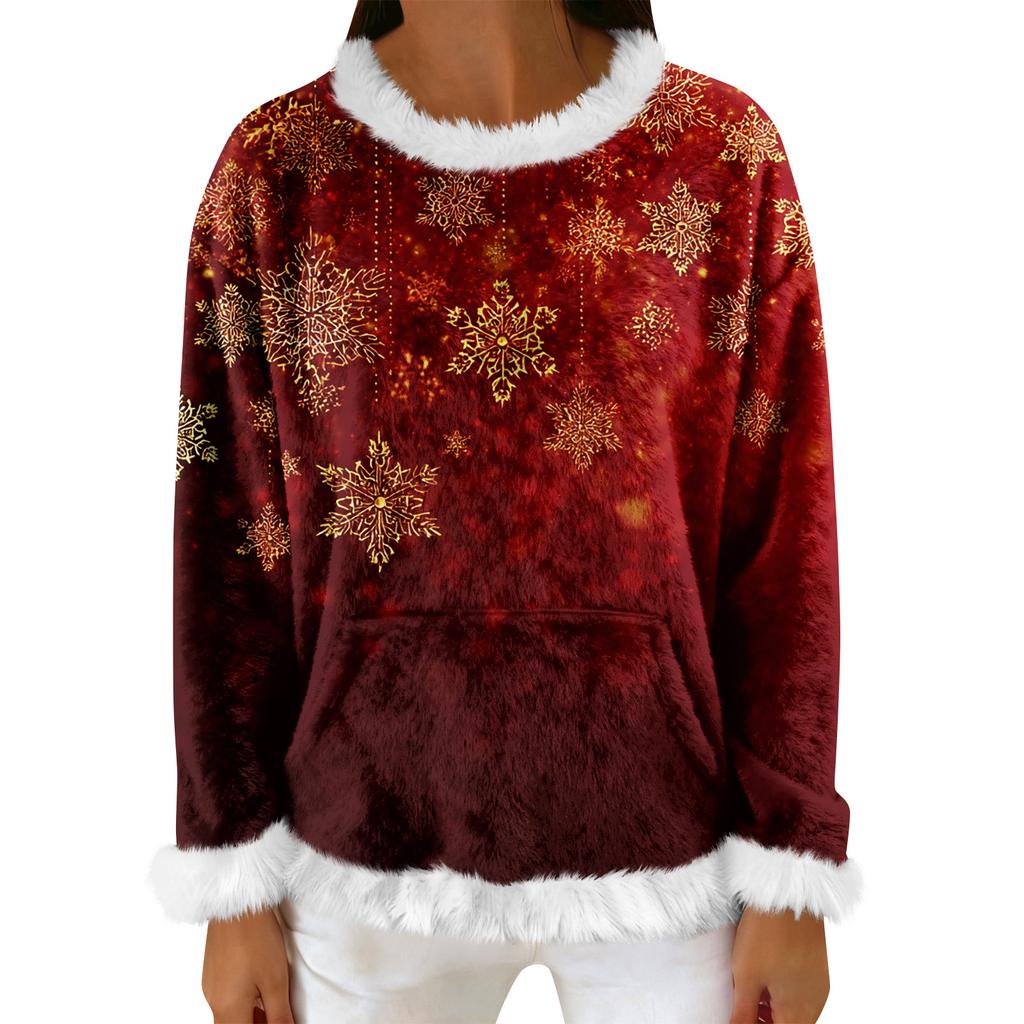 Women's Casual Fleece Sweatshirt  Long-Sleeve Round  Neck Casual Comfortable Loose-Fit Lightweight Women's Flannel Sweatshirt