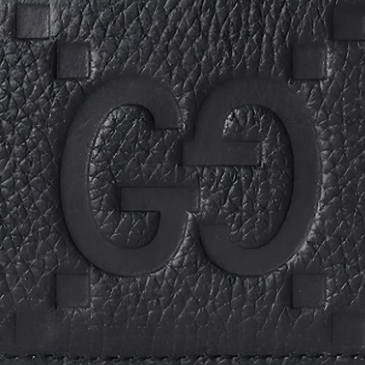 Gucci Кожаный держатель для карт с тиснением GG, Черная зернистая кожа, Тонкий мужской чехол для кредитных карт для повседневного использования 812681-AABY0-1000