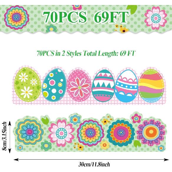 69ft Easter Bulletin Board Borders Easter Eggs Spring Theme Flowers Bulletin Board Decorations Spring Trim Border Paper Holiday Borders Border for