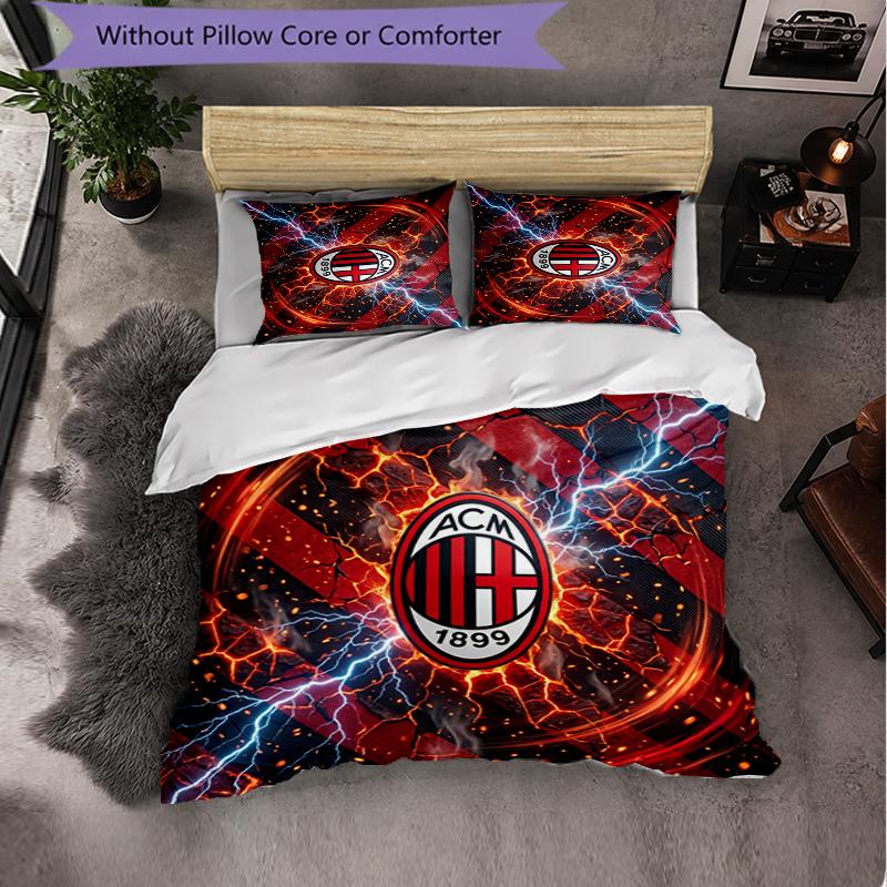 AC Milan Pattern 3 Pieces Bedding Set Soft Microfiber Duvet Cover with Pillow Cases for Bedroom