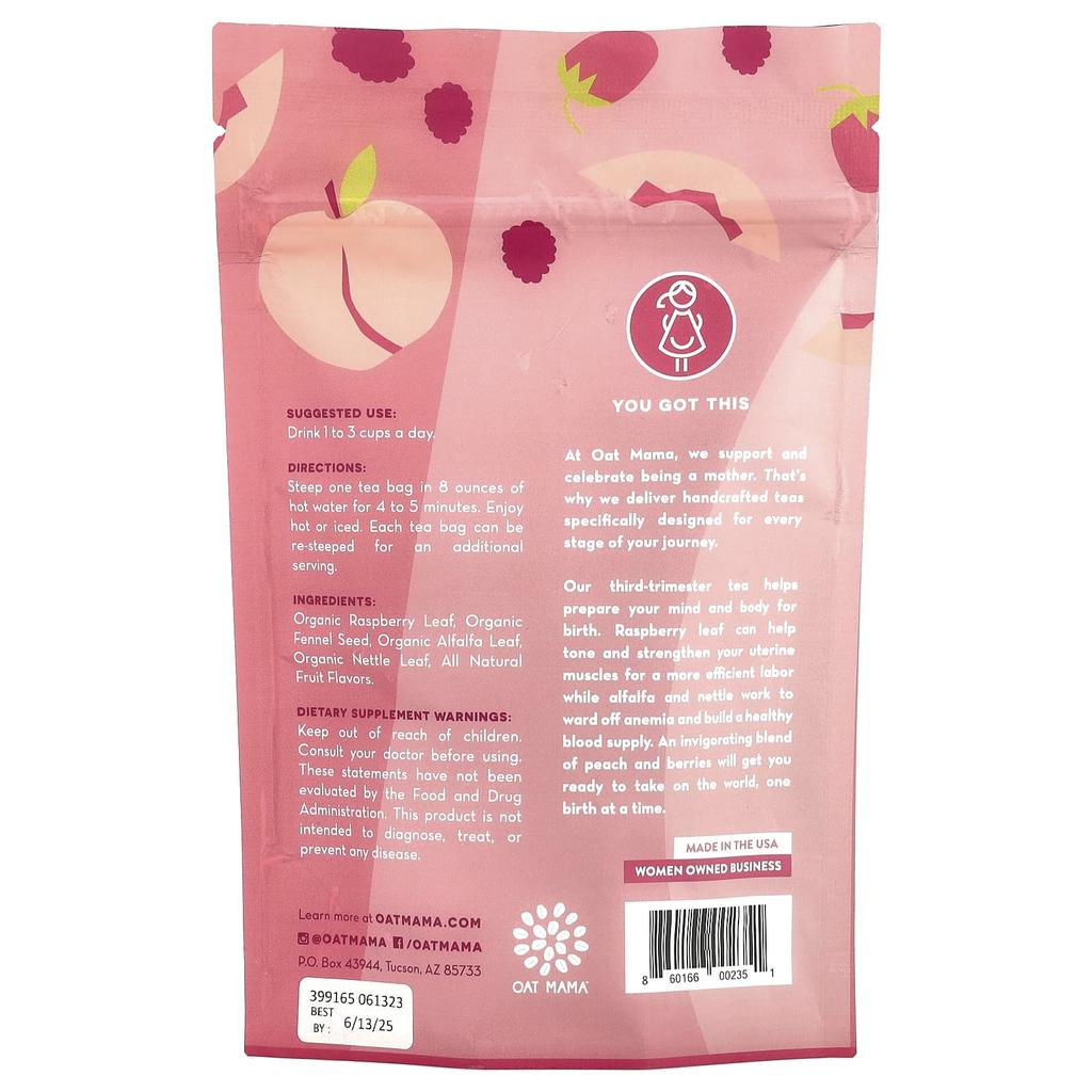 Oat Mama Чай для подготовки к родам, персиково-ягодный, 14 пакетиков, 32 г