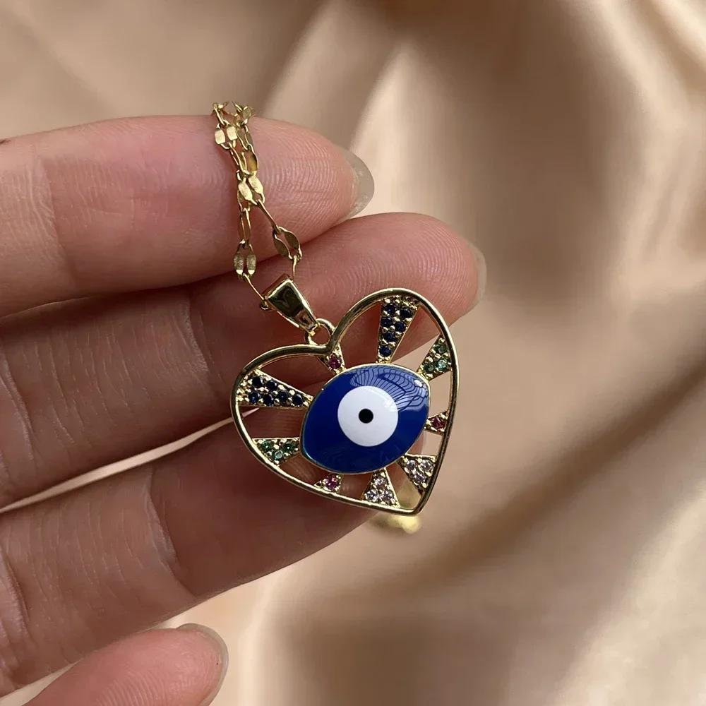 Модные Сердечные Нержавеющая Сталь Цирконий Ожерелья Для Женщин Девушек Любовь Золотой Цвет Металлический Ожерелье Вечеринка День Рождения Ежедневные Украшения