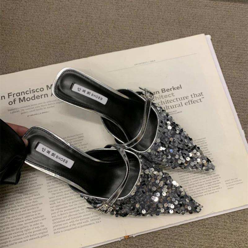 NEW Flat Shoes Female Summer Woman Pantofle Slippers Casual Slides Platform Beach Denim Luxury Soft Fashion Glitter High Heeled