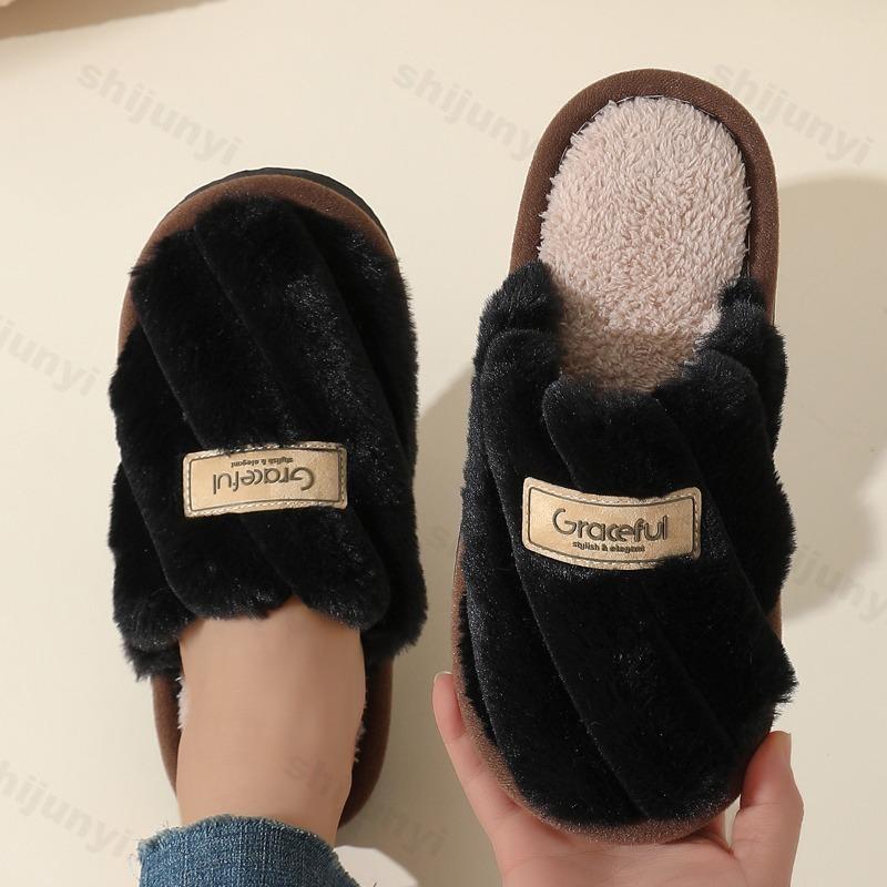 Fashion Couple Cotton Slippers Autumn Winter Indoor Non-slip Fashion Men Home Shoes Lightweight Comfort Soft-sole Warm Women Plush Shoes