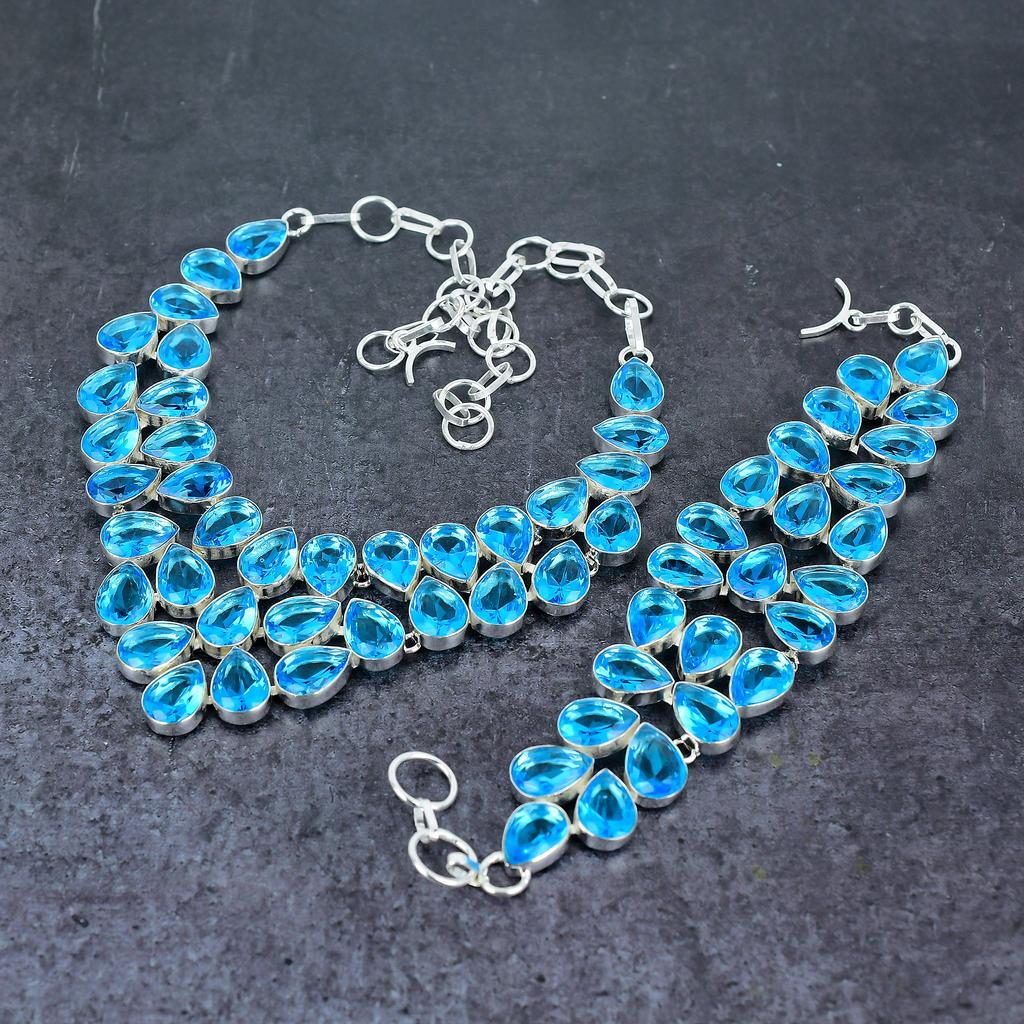 Swiss Blue Topaz Handmade 925 Sterling Silver Jewelry Set S6C45
